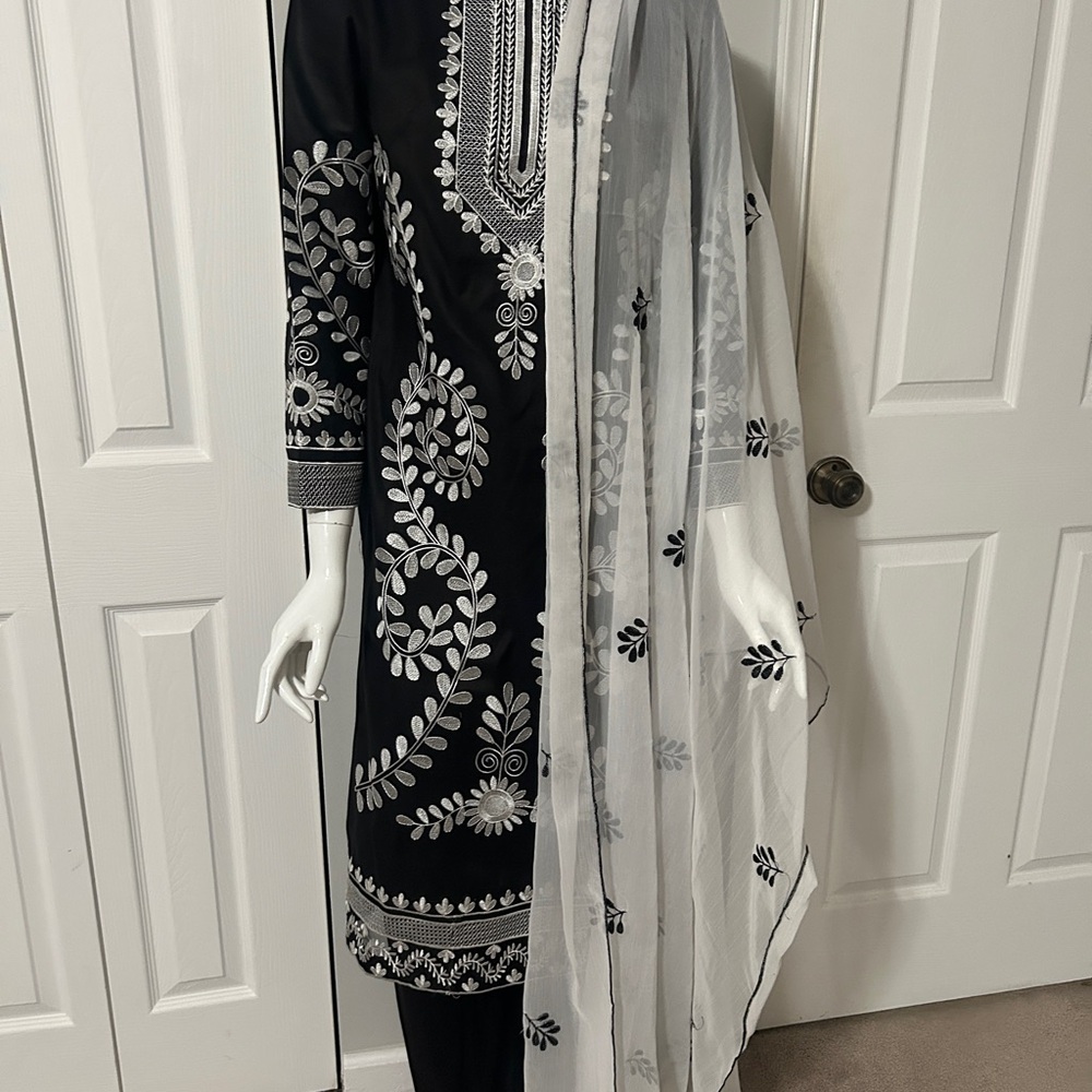 Elegant Black and White Embroidered Dress